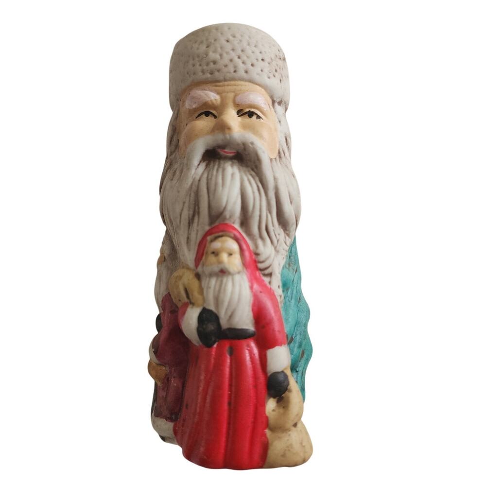 Christmas Vintage Father Frost With Santa Clause Candle Holder